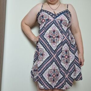 Prince & Fox A-Line Boho Medallion Printed Snocked Mini Dress juniors XL